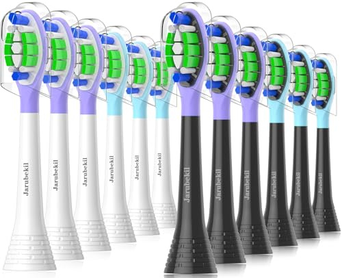 Jarubekil 12er Ersatzbürsten Kompatibel mit Philips Sonicare Elektrische Zahnbürste, Bürstenköpfe Aufsteckbürsten für phillips 5500 9000 3100 4100 6100 7100 Schallzahnbürste (6 Weiß 6 Schwarz)