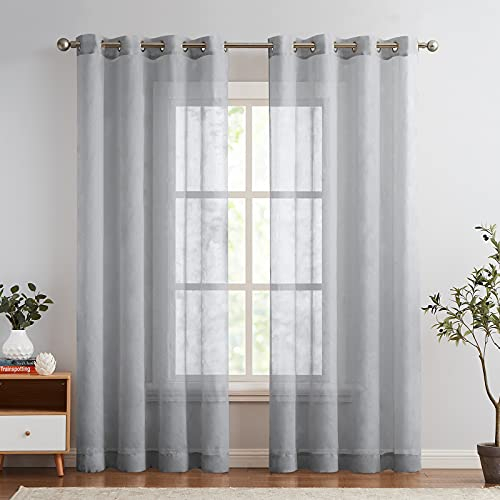 TOPICK Voile Vorhang Mit Ösen Sheer Vorhänge Transparent Gardine Gaze Paarig Ösenschals für Wohnzimmer Schlafzimmer 225 cm x 140 cm(HxB) 2er - Set Grau