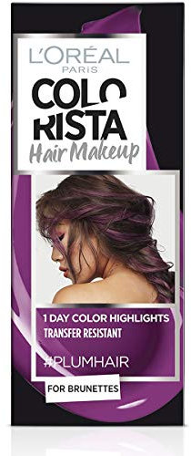 L'Oréal Paris Colorista Hair Makeup Colorazione Temporanea 1 Giorno per Ciocche e Punte, Tinta per Capelli Castani, Meches Viola Prugna, 30 ml