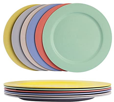 greenandlife 10inch/6pcs Dishwasher & Microwave Safe Wheat Straw Plates - Lightweight Reusable Unbreakable Dinner Plates, Non-toxin, BPA Free and Healthy for Kids & Adults
