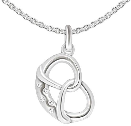 CLEVER SCHMUCK Set collana in argento Brezel 16 x 12 mm con 5 zirconi come briciole di sale e catenina, 45 cm, in argento Sterling 925