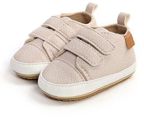 MK MATT KEELY Baby flicka första promenadskor halkskydd mjukt PU-läder sneakers för spädbarn småbarn, Kaki stil2, 6-12 Months