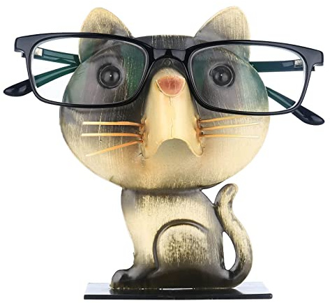 Kavolet - Soporte para gafas en forma de gato, soporte para gafas de hierro, marco de gafas en forma de gato, soporte para gafas en forma de animal, decoración de hogar y oficina, color negro y