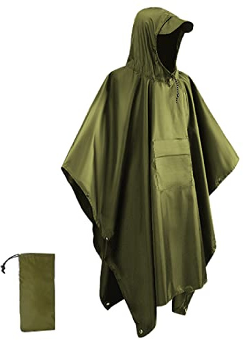 Azarxis Vattentät poncho vuxen, återanvändbar regnponcho regnrock med huva lätt regnrock jacka lång regnkläder för män kvinnor vandring camping cykling resor utomhus festival aktiviteter, #1 Mörkgrön,