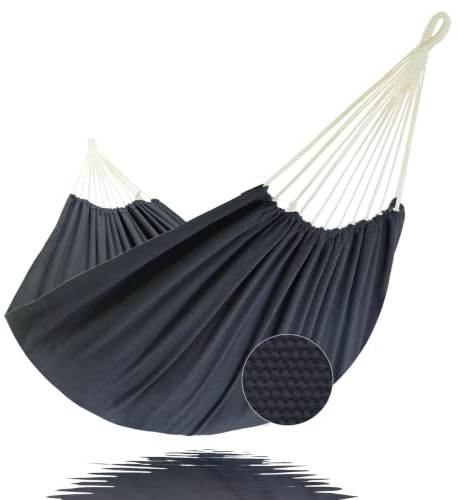 GOCAN Hamac Extérieur 2 Personnes 220x150cm Longueur Totale 330cm Charge 300kg Toile Coton Hamac pour Jardin Intérieur Enfants Balcon Gris Foncé XXL