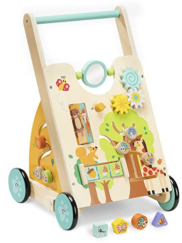 Navaris Trotteur en bois - Chariot apprentissage marche équilibre 52,2 x 34,5 x 34,5 cm avec jeux ludiques - Pour enfants bébés plus de 18 mois