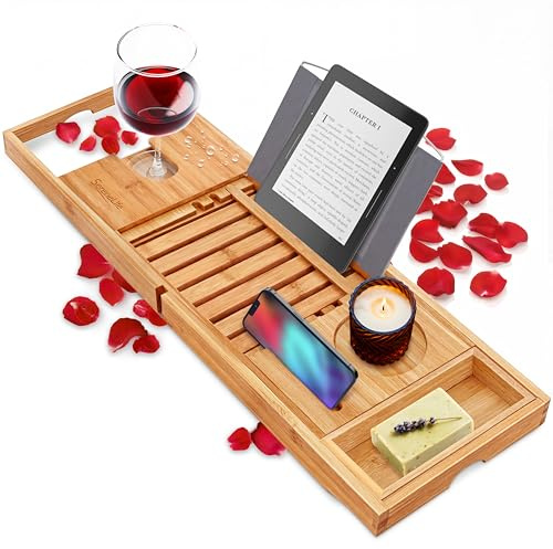 SereneLife Premium Bathtub Tray Caddy, Expandable Bath Tray, Unique House Warming Gifts, Gift for Mom, Women, New Home, Wedding, Anniversary, Bridal Shower, Universal Fit for All Tub - Classic