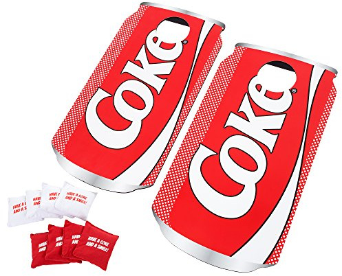 Trademark Games 10-Piece Coca Cola Corn Holes Outdoor Game Set - Includes 2 Wooden Coke Can-Shaped Corn Hole Toss Boards with 8 Bean Bags by Hey Play (Red)
