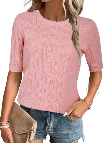 Arach&Cloz Pull à Manches Courtes pour Femme, été, Automne, Hiver, Chemise tricotée, décontracté, col Rond