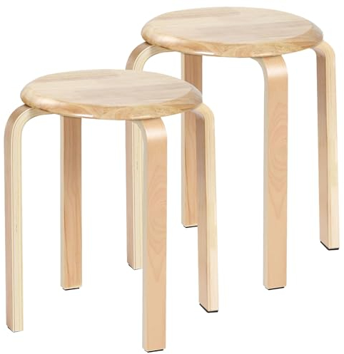 Yawinhe 2er Set Esszimmerhocker, Holzstapelstuhl mit Rutschfester Matte, Stapelhocker für Klassenzimmer, Ihrer Küche, Ihrem Speise- oder Home-Pub-Bereich Natur
