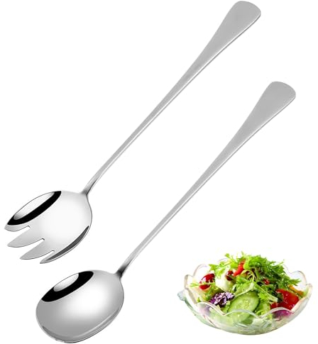 worahroe Set di posate da insalata, 28 cm, in acciaio inox, 2 cucchiai grandi, per insalata, cucchiai in acciaio inox, con manici lunghi, utensili da cucina per famiglia, hotel, ristoranti