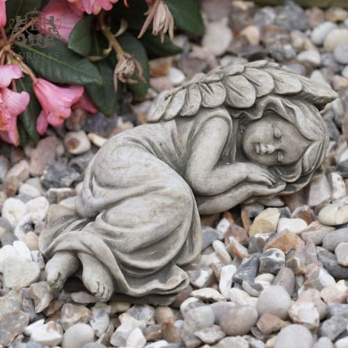 Sleeping Angel Stone Statue | Nymph Cherub Fairy Outdoor Garden Ornament Decor