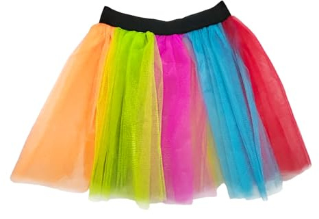 FUIPVGI Tutu Néon des années 80 pour Femmes, Jupe Tutu Femme 3 Couches Tulle, Disco Costume Vetement Fête Néon Tutu Fluo, Jupe Tulle des années 1980, Halloween Carnaval Costume De Fête(Arc-en-Ciel)