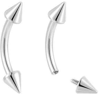 Pierced Koala (16G 8mm) 2PCS Titanium Implant Grade 16G Internally Threaded 8mm - 14mm Tongue Nipple Eyebrow Bar Ear Curved Spike Arrow Barbell Body Jewellery