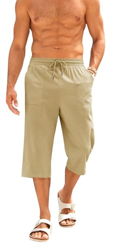 Runcati Korta byxor, herr, bomull, linne, bermudashorts, 3/4 längd, sommarbyxor, yoga, jogging, lediga sweatbyxor, sportshorts, fritidsbyxor, sweatshorts, herrbyxor med fickor