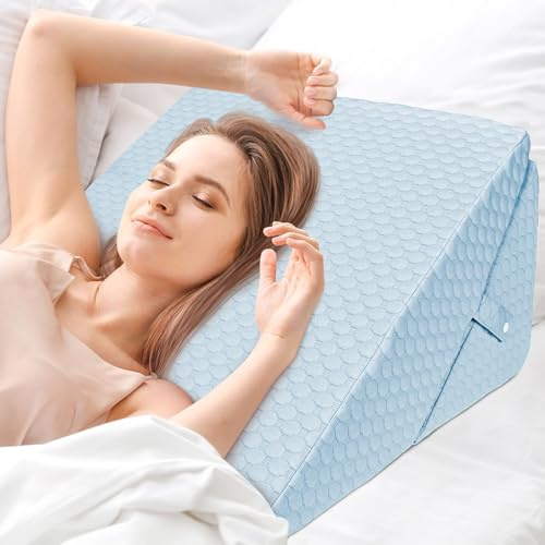 INFANZIA Coussin incliné pour lit, Coussin de Coin, Oreiller Triangle Pliable en mémoire de Forme pour l'apnée du Sommeil, Reflux Acide (Bleu)