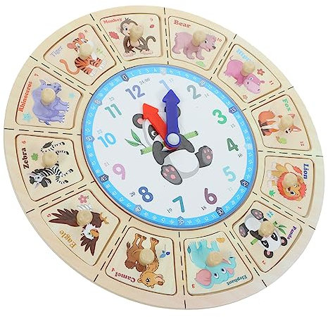 UPKOCH Holzuhr Für Junge Mädchen Lernuhr Uhrenpuzzle Kognitive Uhr Lehruhr Mit Tiermotiv Holzuhren Kinderuhren