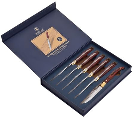 LAGUIOLE HERITAGE Set di coltelli da bistecca set da 6 pezzi - coltelli da bistecca con manico in legno pregiato Pekka - acciaio inossidabile - set di coltelli di alta qualità in confezione regalo