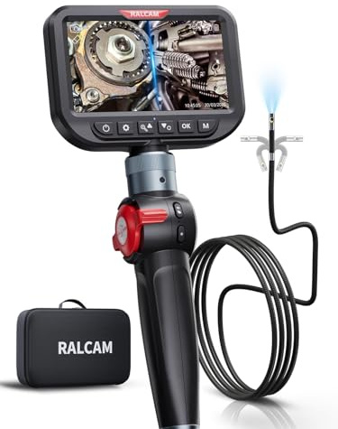 Ralcam Dual Lens Articulating Borescope, Slim Probe, 5 Endoscope Camera with Light, Two-Way Articulated Inspection Camera for Automotive Wall Pipe