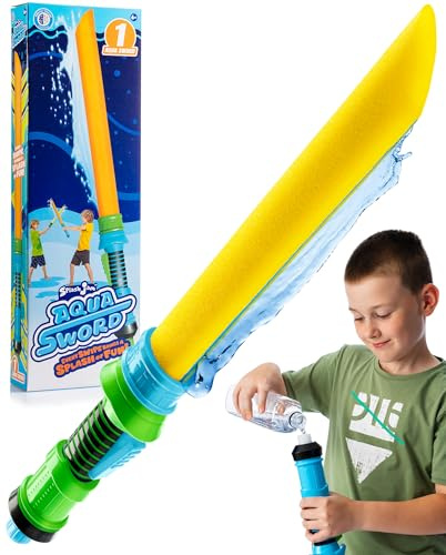 SPLASH JAM AQUA SWORD, Fun Swimming Pool Toys Made from Soft Foam Sponges Suitable for Kids 6+ Ages, Exciting Outdoor Summer Games with 130ml Water Tank, Orange (Yellow)