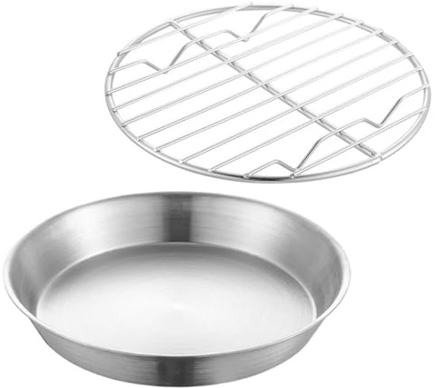 Housoutil Teglia da Forno in Acciaio Inox 304 Rotonda 16 Cm con Griglia Separa Grassi, Teglia Compatta per Cottura Barbecue e Dolci, Utensile Pratico per Cucina Casalinga e Ristorazione