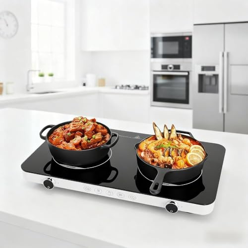 Kikihuose Double Induction Cooktop Burner,1800W portable induction cooktop with 8 Temp & Power Levels, Kids Lock & Timer,Portable Induction Cooker with 2 Burner Independent Control,Ultrathin Body