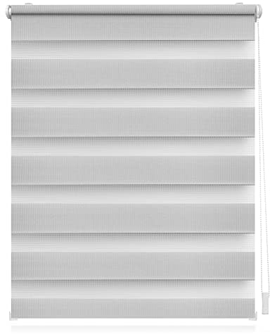 Lichtblick Doppelrollo Klemmfix ohne Bohren, Streifen, Blickdicht, Klemmträger-Montage, Sichtschutz, Wandmongtage, Deckenmontage, für Fenster und Türen Grau,75 cm x 150 cm (B x L)