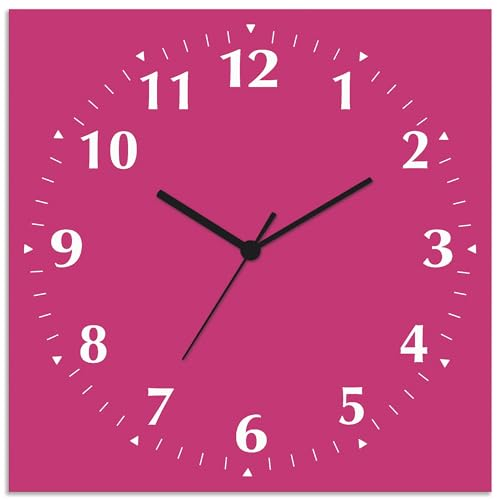 ARTLAND Wanddeko Wanduhr ohne Tickgeräusche Alu Funkuhr 30x30 cm Quadratisch Lautlos 12 Ziffern Farbig Schlichtes Design Pink Brombeer S7KL