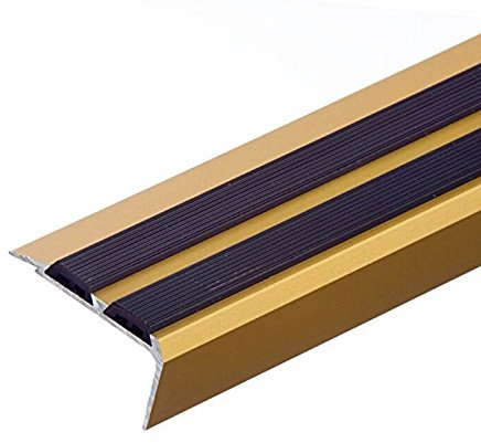 Cezar Pack of 15pcs Aluminium Stair Nosing 35mm x 20mm - Gold- Anti-Slip Insert 0.9m Length TMW Profiles (Gold)