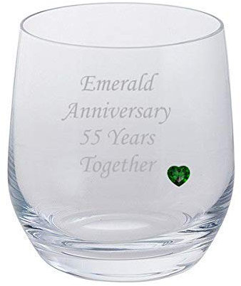 Coppia di bicchieri da brandy Dartington con smeraldo per anniversario 55 anni insieme con smeraldo gemma cuore