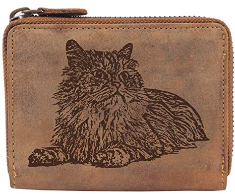 Greenburry Portemonnaie Damen Geldbörse Braun mit Perser Katze Motiv 13x10x3cm