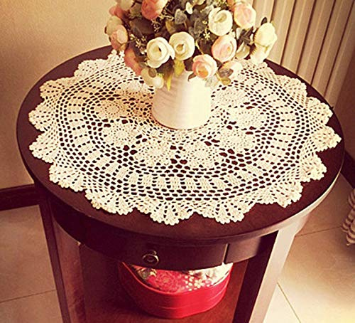 Damanni Tovaglia in cotone beige fatta a mano all'uncinetto, centrini da tavolo, rotonda, 48 cm, 2 pezzi