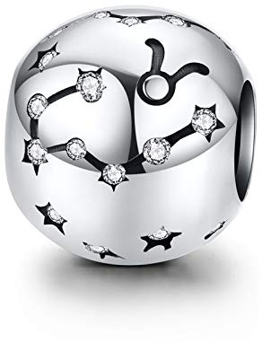 LaMenars Damen-Charm 925 Sterling Silber Charms und Perlen mit 12 Sternbildern, kompatibel mit Pandora & europäischem Armband Halskette (Taurau (21. April – 20. Mai))