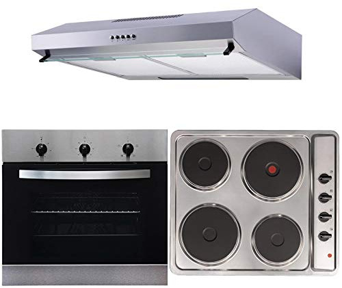 SIA 60cm True Fan Single Electric Oven, 4 Zone Plate Hob & Visor Cooker Hood Fan
