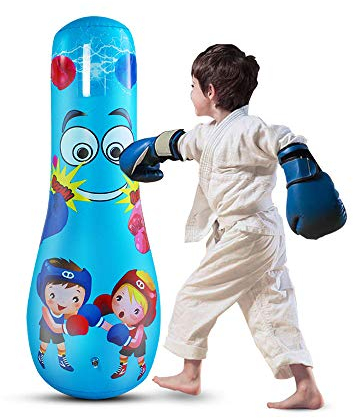 125cm Kinder Aufblasbarer Boxsack, LncBoc Aufblasbarer Freistehender Fitness-Zielständer, Fitness Boxsack Schwerer Boxsack Stressabbau Aufblasbarer Boxposten(blau)