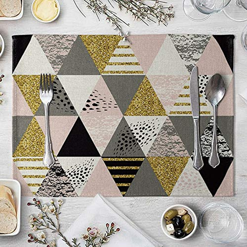 Beydodo Manteles Individuales de Mesa Set 4,Manteles Individuales de Lino Triángulo Negro Gris Rosa Manteles Individuales 40x30