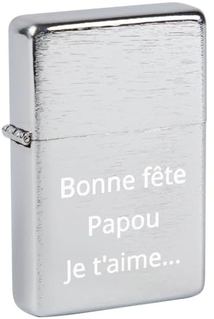 Mechero antirráfagas Plateado Personalizable – Grabado de Texto a elección – Encendedor metálico Acabado Brushed Recargable con Gasolina – Regalo Elegante para Hombre