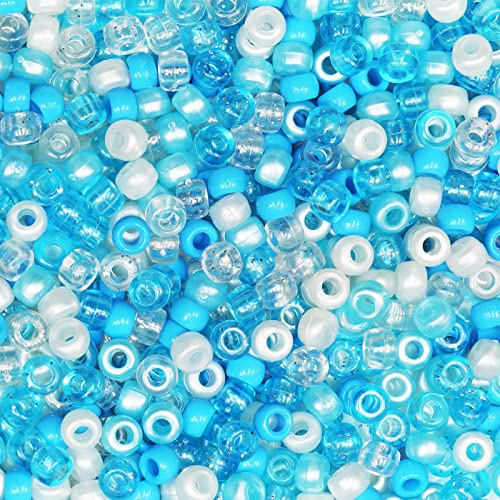 VOOMOLOVE 1 000 st blå blandade ponnypärlor, 6 x 9 mm, plastpärlor för gör-det-själv-smycken, armband, hårflätor och hantverk – Endast avsedd för vuxnas hantverk (Bule Mix)