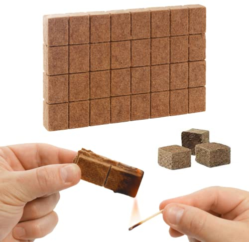 32 PZ Accendifuoco Ecologico Senza Olio di Palma, in Segatura di Pino Naturale e Olio Vegetale, Inodore, per Accendere Fuochi, Barbecue, Caminetti e Forni a Legna, Stufe NO PETROLIO