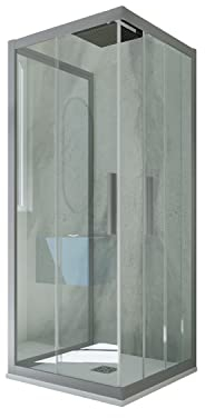 Mampara de ducha 3 lados deslizante 70x90x70 CM de PVC Plata H 200 Vidrio Transparente mod. Kolors Trio