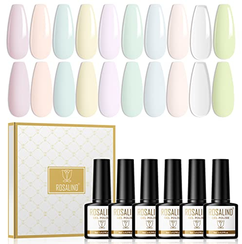 ROSALIND Pintauñas Semipermanentes 10 Colores Esmaltes Semipermanentes Manicura Semipermanente Pastel Pintauñas Gel 8ml UV LED Esmaltes de Gel de Uñas Azul Rosa Verde Morado Gel Polish