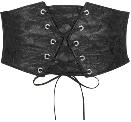 JASGOOD Women Elastic Wide Waist Belt Lace-up Tied Waspie Corset Belt for Dress(Black,Fits Waist Size 23-26)
