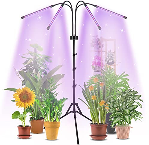 Trayvespace Lampe de Plante,80LEDs Lampe Plante Interieur avec Support,3 Modes d'Eclairage Lampe Horticole,Lampe Plante avec 4 Têtes pour les Semis et les Plantes Grasses