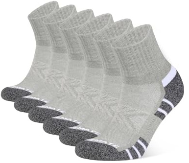 CLOSEMATE 6 Paia Calze Corte Uomo di Cotone Calzini Sportivi in Spugna per Corsa Quarter Running Socks 6Grigio L