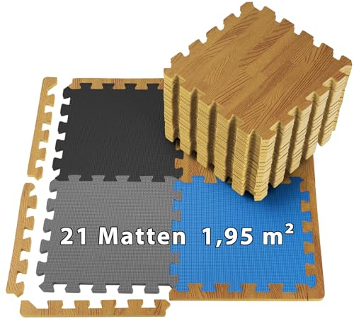 ALPIDEX 1,95 m² Tappetino Puzzle Palestra Set 21 Pezzi 30 x 30 x 1 cm Nero Tappetini Salvapavimento Fitness Gomma Eva Protettivi Antiscivolo Materassino Gommato Gym, Colore:Aspetto Legno