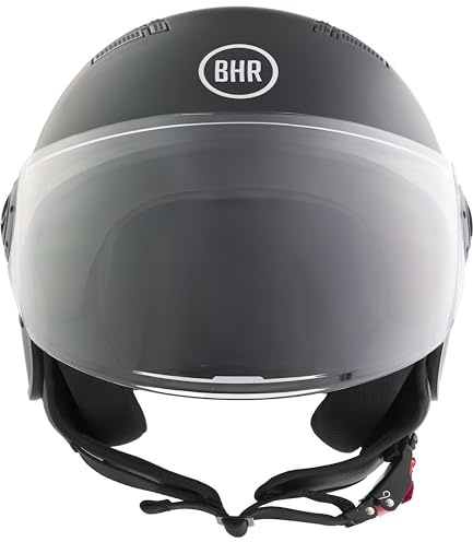 BHR Casco Demi-Jet 834 FLOW - Casco Scooter Estivo Omologato ECE 22.06 con 16 Fori di Aerazione - Visiera Antigraffio e Sgancio Micrometrico, Nero Opaco, M
