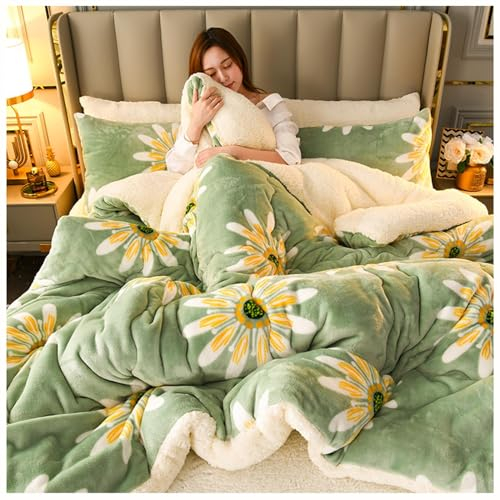 ZMIN Trapunta Invernale in Pile di Agnello, Coperta da Letto Spessa in Flanella di Lusso A 3 Strati, Piumino in Pile di Agnello Ispessito Super Caldo con Nucleo Doppio,B,200x230cm(4kg)