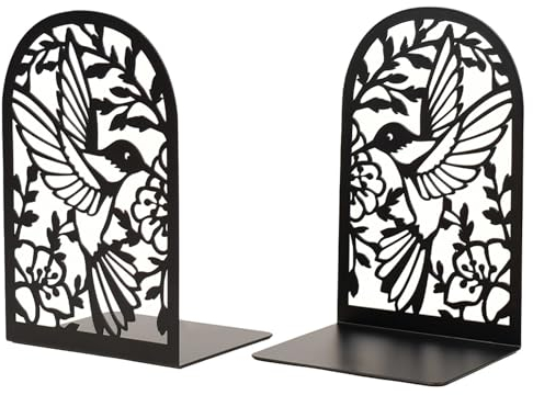 Greyoe Fermalibri in Metallo, Ferma Libri per da 2 Leggii, Portalibri, Reggilibri da Mensola, Leggio per Spartiti, Fermalibri per Ufficio, Scuola, Casa, Biblioteca, Nero (Colibrì)