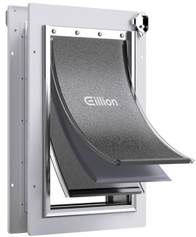 Eillion Medium Dog Door for Door, Doggy Door with Aluminum Frame, 3 Flaps, Metal Closing Panel and Lock, Pet Doggie Door for Interior and Exterior Doors