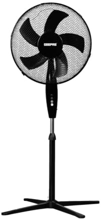 GEEPAS 16” Pedestal Free Standing Cooling Fan | 3 Speeds 5 Blades Wide Angled Oscillation | Pivoting Head & Adjustable Height | Powerful Airflow Floor Fan | Home Office Use, 1 Year Warranty Black 45W